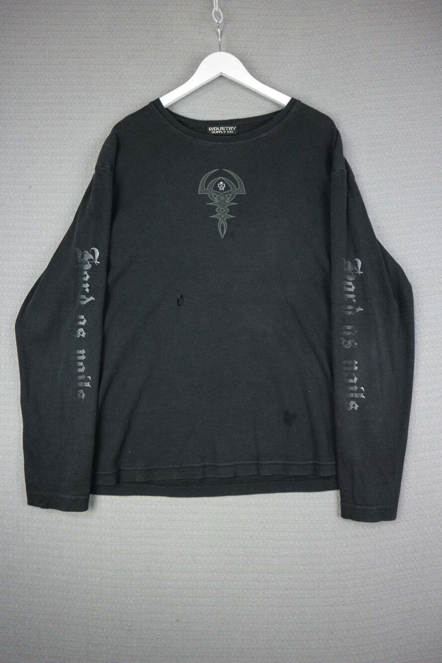 Industry Supply Co. Black Long Sleeve Graphic Tee Y2K Goth Dagger Print Shirt Di
